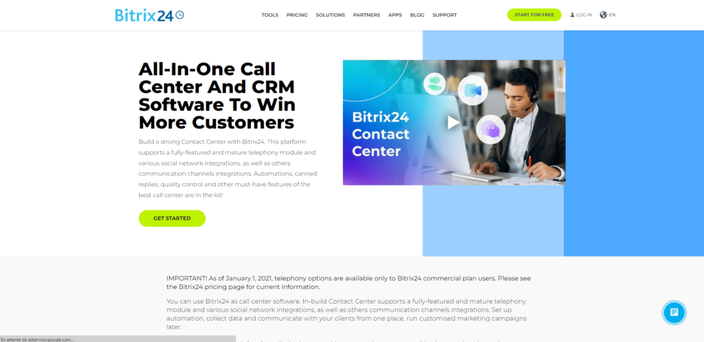 Bitrix24 logiciel call center gratuit