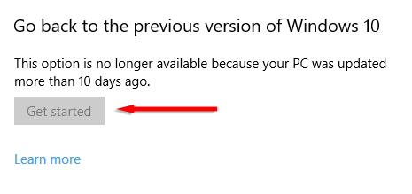 Revenir à la version précédente de Windows 10 pour résoudre le probleme de l'écran blanc