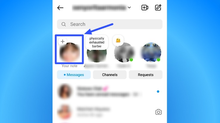 Sélectionnez l'icône de la photo de profil en haut de l'écran pour activer les notes sur instagram