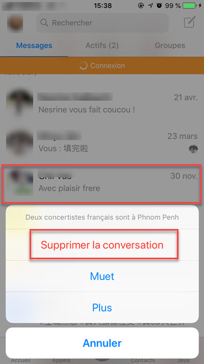 Comment effacer une conversation entière sur Messenger