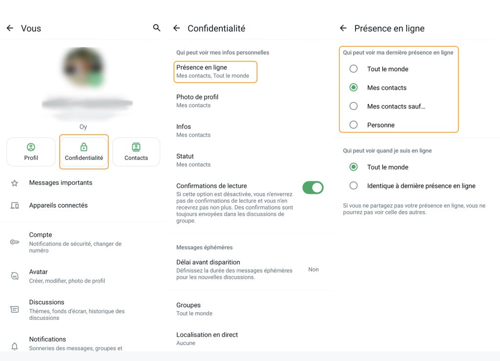 Comment masquer sa dernière connexion à ses contacts