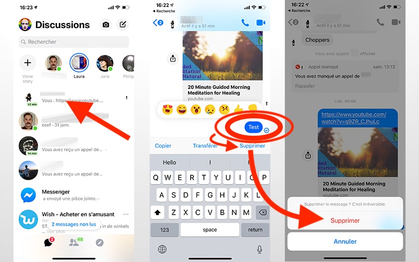 Comment supprimer un message pour soi sur Messenger