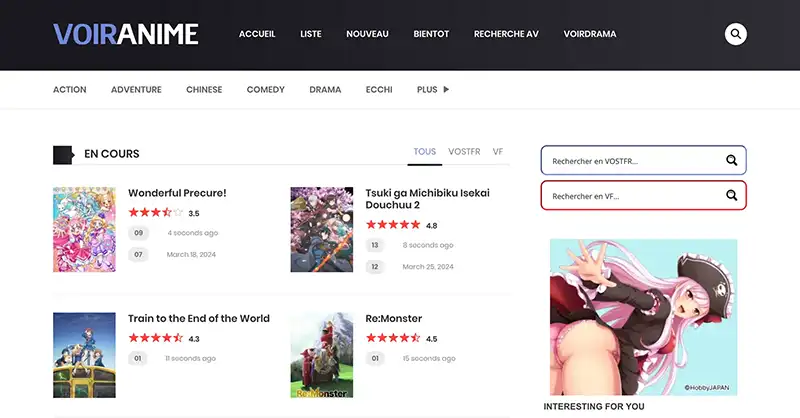Quelle est l’adresse officielle actuellement accessible pour VoirAnime