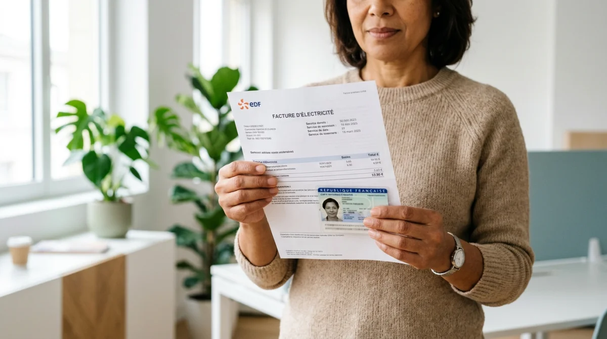 Personne tenant une facture et une carte d'identité pour expliquer comment deblacklister un téléphone en toute sécurité.