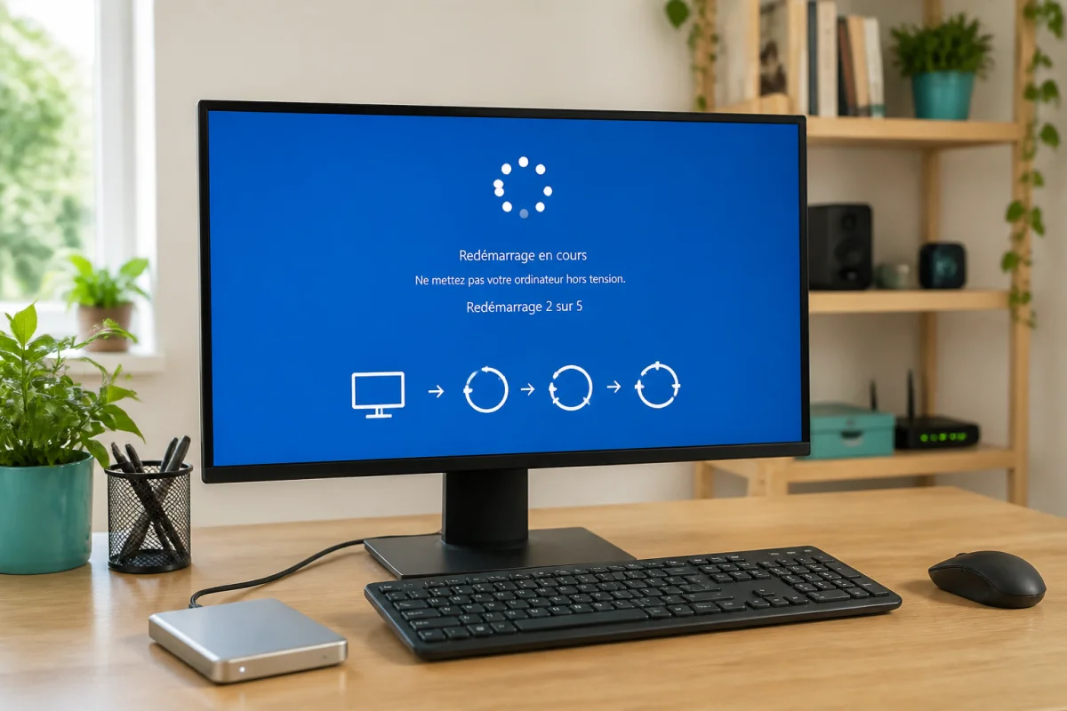 Ordinateur affichant une erreur système avec disque externe pour la récupération de données sur ordinateur